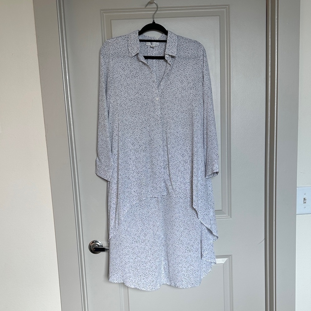 Elegant White and Black Patterned Women's Blouse